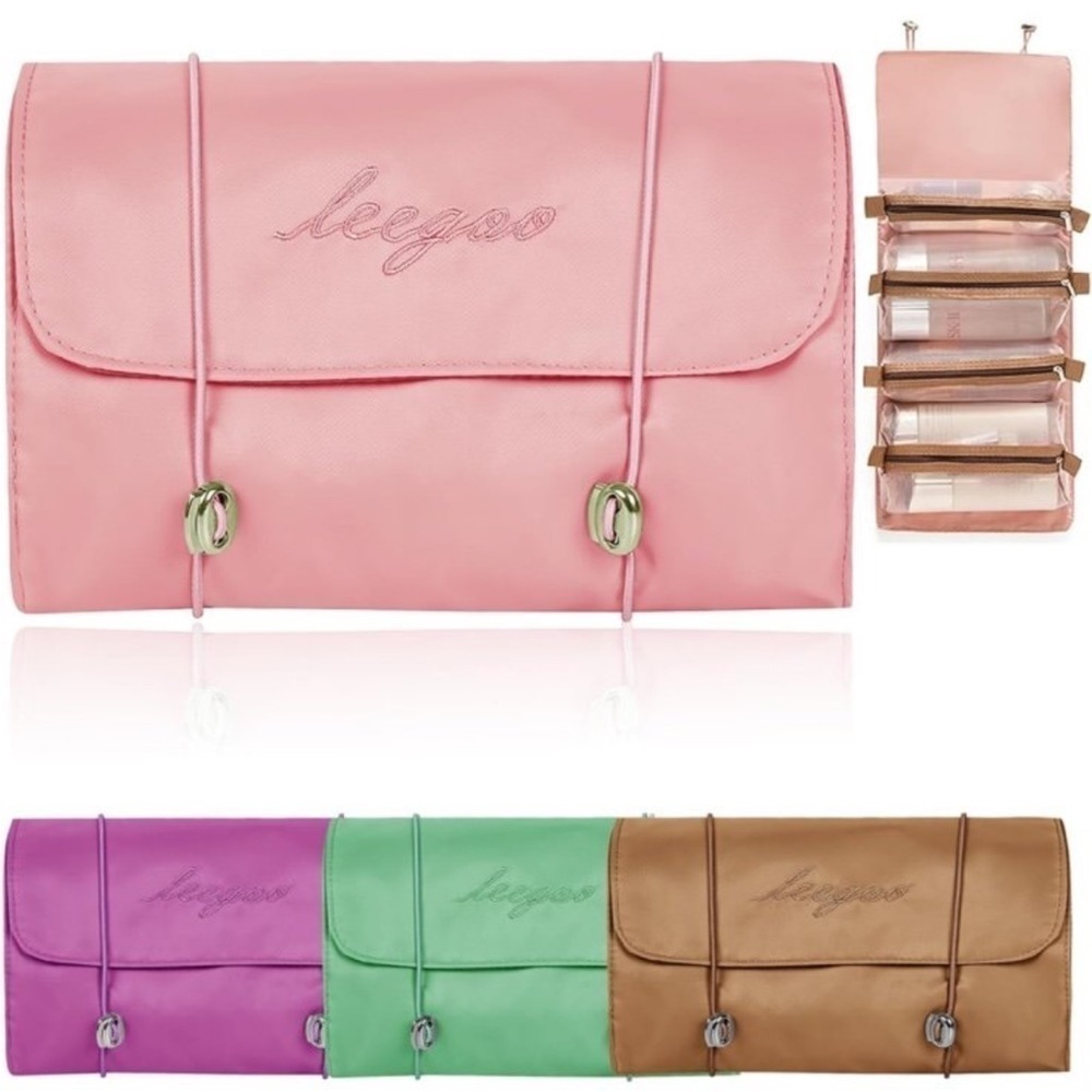 Portable Travel Makeup Bag for Women - Roll-Up Cosmetic Organizer with 4 Bags